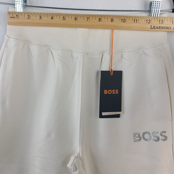Boss Women's Beige Joggers Rhinestone Logo Elastic Waistband Ribbed Cuffs Sz S - Picture 4 of 6